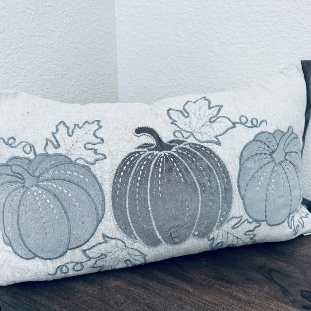 Fall Autumn Modern Glam Neutral Pumpkins Feather Throw Pillow